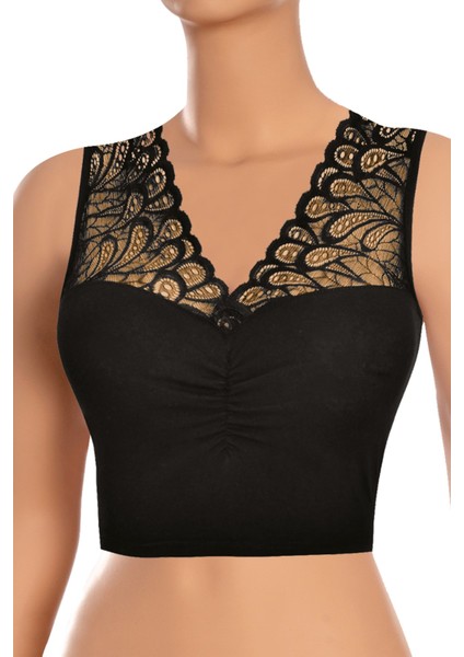 Kadın Sütyen Büzgülü Dantelli Büstiyer (%96 Pamuk - %4 Elastan)