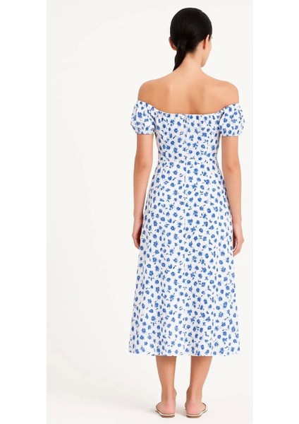 Bardot Omuzu Acık Çiçek Desenli Elbise - Desenli modelleri