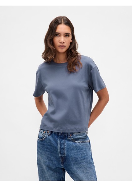 Kadın Mavi Supima® Pamuk Relaxed T-Shirt