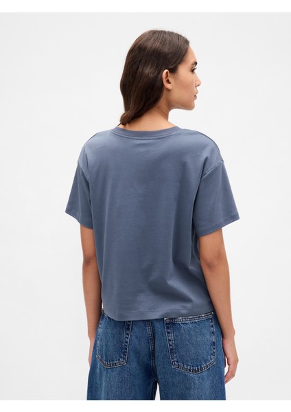 Kadın Mavi Supima® Pamuk Relaxed T-Shirt modelleri