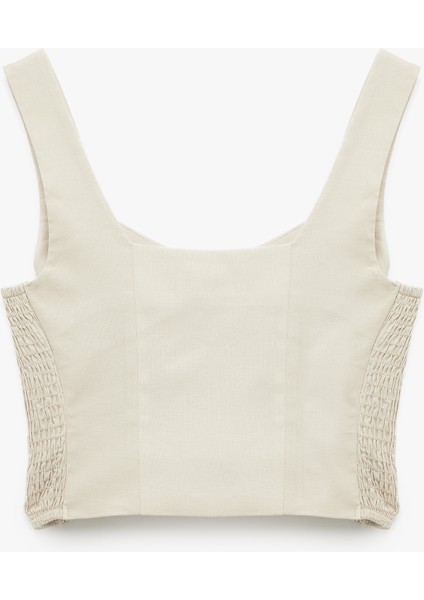 Gipeli Kare Yaka Düğmeli Kalın Askılı Keten Crop Bluz fiyatları