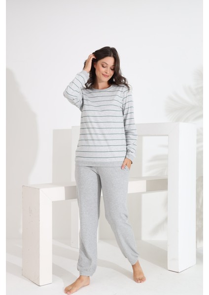 %100 Pamuk Uzun Kol Manşetli Cepli Kadın Pijama Takımı 98510-511 fiyatları