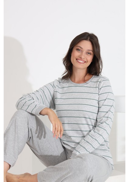 %100 Pamuk Uzun Kol Manşetli Cepli Kadın Pijama Takımı 98510-511 fırsatları