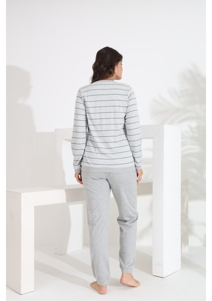 %100 Pamuk Uzun Kol Manşetli Cepli Kadın Pijama Takımı 98510-511 indirimleri