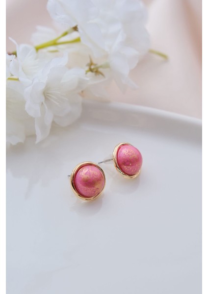 Vintage Pembe Taşlı Yuvarlak Küpe fiyatları