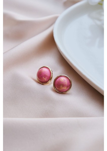 Vintage Pembe Taşlı Yuvarlak Küpe modelleri