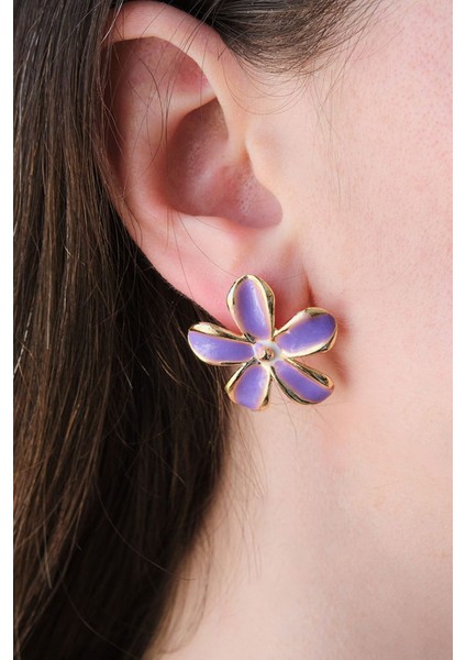 Mor ve Beyaz Mineli Papatya Küpe