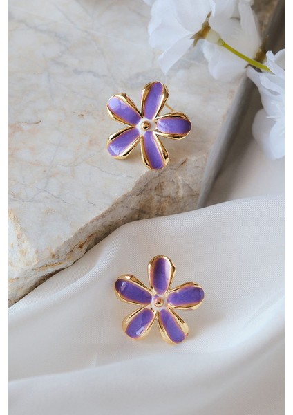 Mor ve Beyaz Mineli Papatya Küpe fiyatları