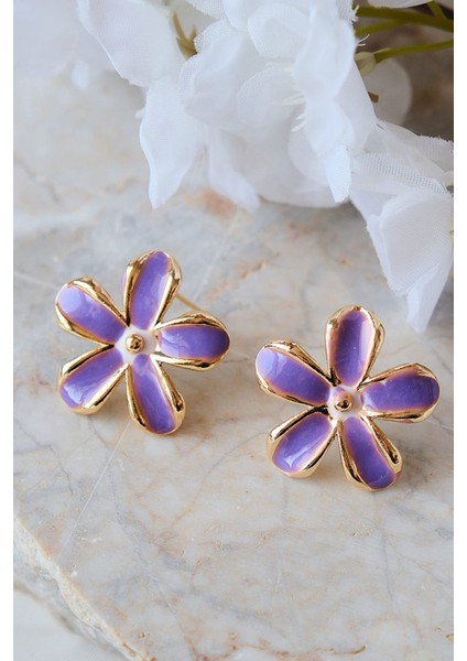 Mor ve Beyaz Mineli Papatya Küpe modelleri