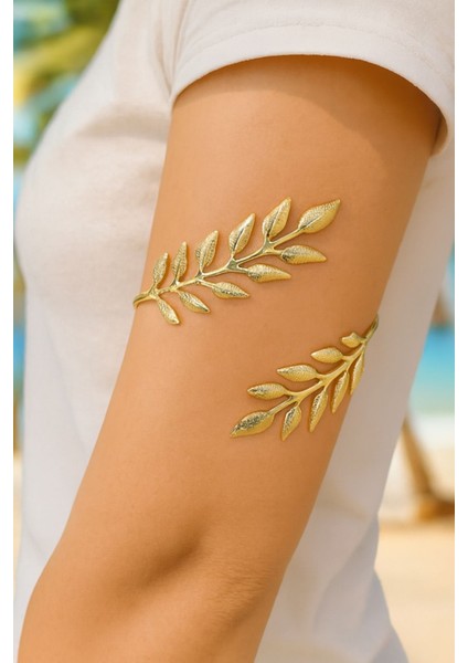 Gold Ince Yaprak Pazu Bandı Üst Kol Bilekliği Ayarlanabilir