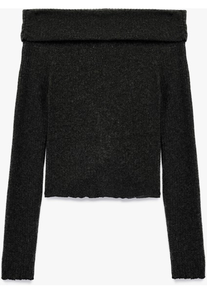 Viskon Karışımlı Kaşkorse Omzu Açık Slim Fit Uzun Kollu Tişört fiyatları