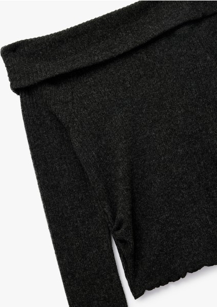 Viskon Karışımlı Kaşkorse Omzu Açık Slim Fit Uzun Kollu Tişört modelleri