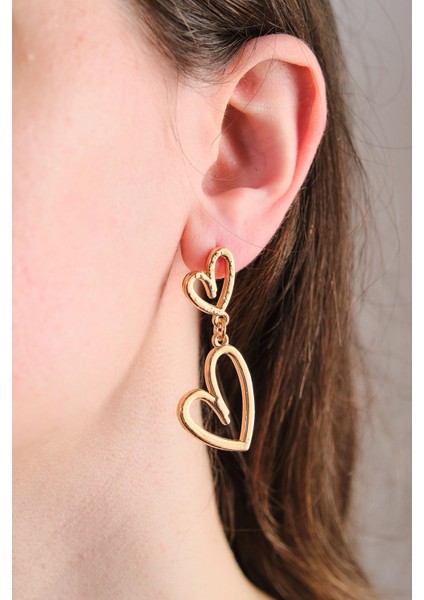 Gold Sallantılı Ikili Kalp Küpe