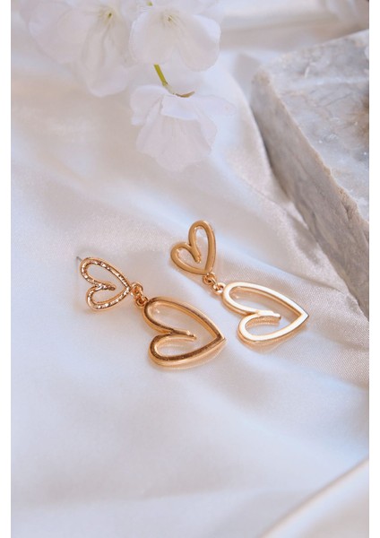 Gold Sallantılı Ikili Kalp Küpe modelleri