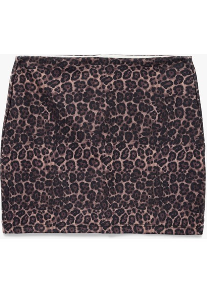 Yüksek Bel Slim Fit Leopar Baskılı Spor Şort Etek