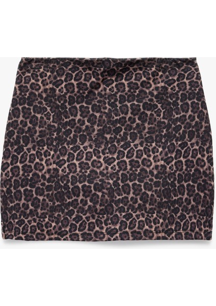 Yüksek Bel Slim Fit Leopar Baskılı Spor Şort Etek fiyatları