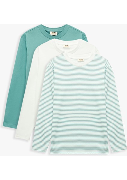 Bisiklet Yaka Uzun Kollu 3'lü Tişört Seti