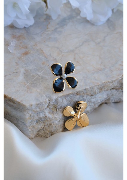 Altın Kaplama Incili Siyah Mineli Çiçek Küpe fiyatları