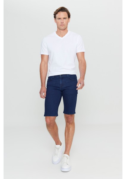 Erkek Koyu Lacivert Slim Fit Dar Kesim Pamuklu Esnek Denim Şort indirimleri