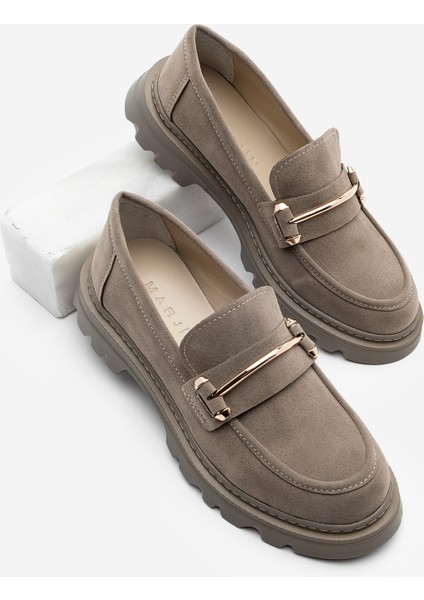 Kadın Loafer Kalın Taban Zincirli Günlük Ayakkabı Zolez Vizon