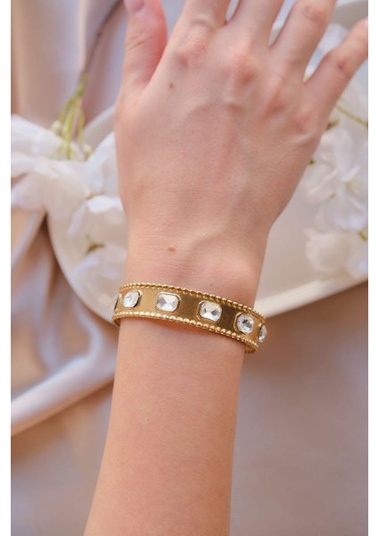 Gold Vintage Baget Zirkon Taşlı Çelik Kelepçe Bileklik fırsatları