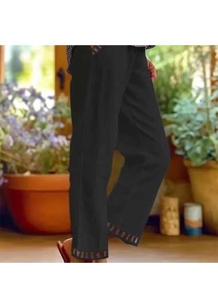 Kadın Beli Lastikli Bağcıklı Cep ve Pantolon Ucu Güpür Detaylı Pantolon modelleri