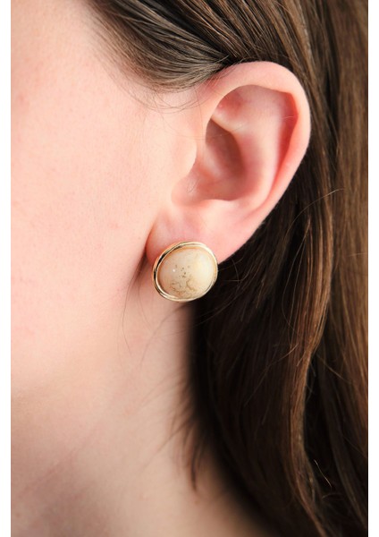 Vintage Taşlı Yuvarlak Küpe