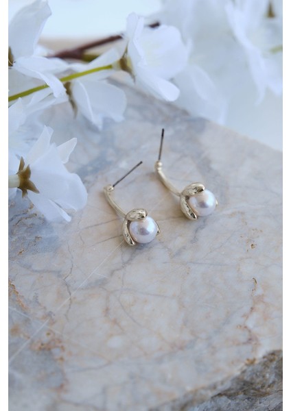 Gümüş Kaplama Lale Şekilli Incili Küpe