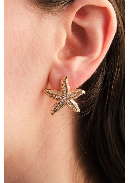 Altın Kaplama Zirkon Taşlı Deniz Yıldızı Küpe