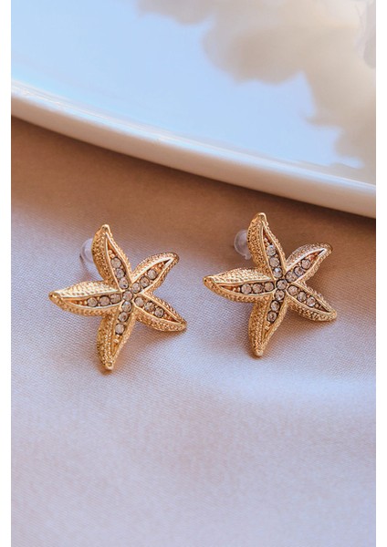 Altın Kaplama Zirkon Taşlı Deniz Yıldızı Küpe modelleri