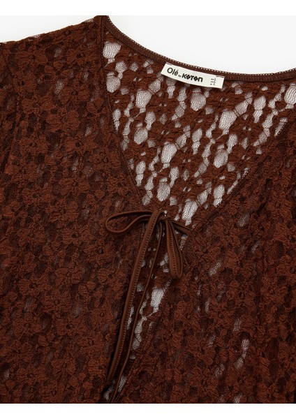 Bağlama Detaylı Uzun Kollu V Yaka Dantel Hırka modelleri