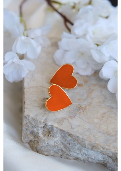 Altın Kaplama Turuncu Mineli Kalp Küpe