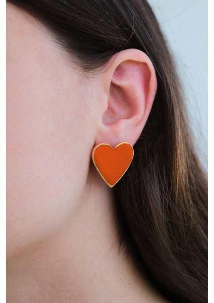 Altın Kaplama Turuncu Mineli Kalp Küpe fiyatları