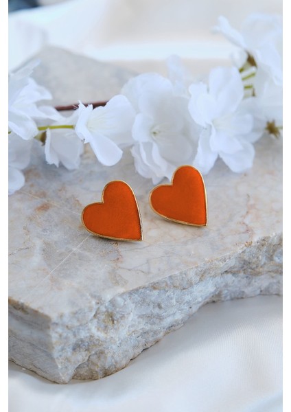 Altın Kaplama Turuncu Mineli Kalp Küpe modelleri