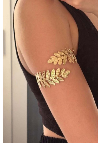 Gold Yaprak Desenli Pazu Bandı Üst Kol Bilekliği Ayarlanabilir