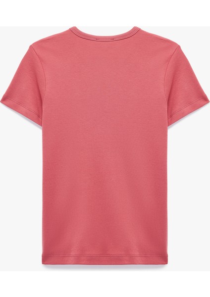 Pamuklu Kısa Kollu Bisiklet Yaka Basic Tişört fırsatları