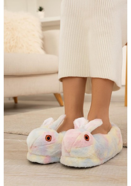 Kadın Hayvanlı Kışlık Peluş Tavşan Panduf Ev Terliği