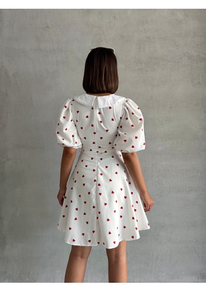 Kadın Desenli Yaka Detaylı Balon Kol Elbise indirimleri