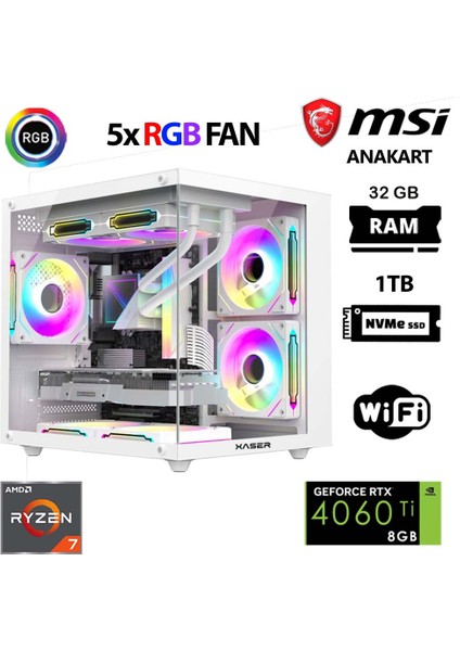 Cube X80 Ryzen 7 5700X 32GB Ram 1tb M.2 Nvme SSD 8gb RTX5060 Ti Beyaz Masaüstü Oyuncu Bilgisayarı