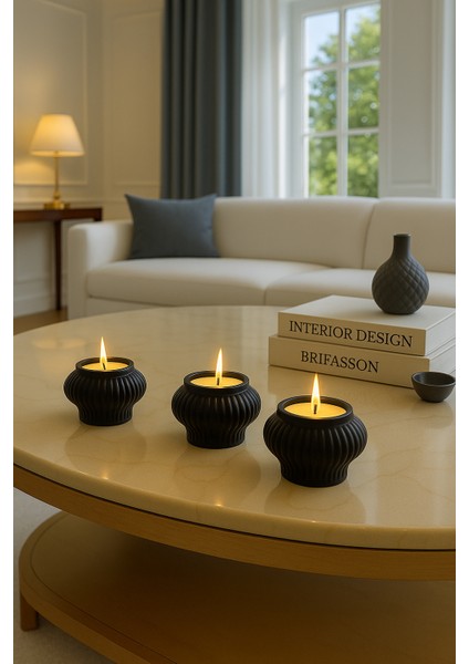 Modern 3’lü Tealight Mumluk | Lüks Doğal Taş Ev Aksesuarı