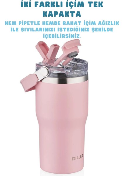 620ML Yeni Koleksiyon Tumbler Pipetli/pipetsiz Kullanım Kulplu Paslanmaz Çelik Termos modelleri