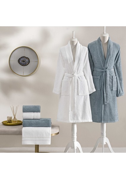 Shine Bamboo Classic Aile Seti Beyaz Mavi