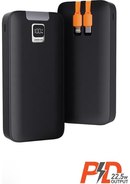 Ahanda Buldum 20.000 Mah 22.5W Hızlı Şarj Özellikli Dijital Şarj Göstergeli Siyah Powerbank
