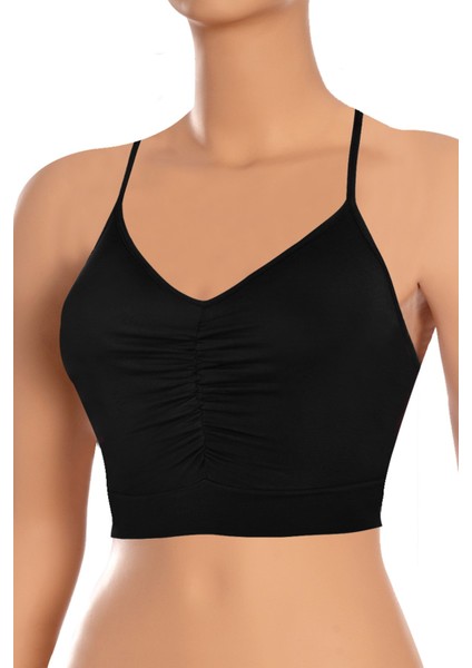 Kadın Sütyen Sporcu Büzgülü Pedsiz Balensiz Büstiyer (%95 Viscose %5 Elastane)