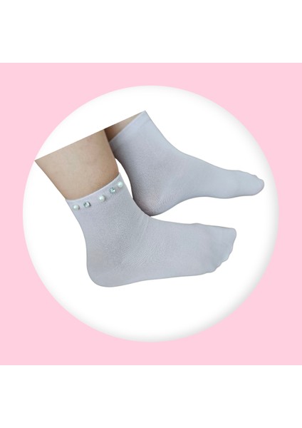 2 Çift Kadın Inci Taşlı Soket Çorap Siyah - Beyaz fiyatları