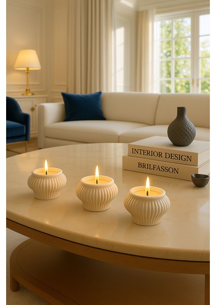 Modern 3’lü Tealight Mumluk | Lüks Doğal Taş Ev Aksesuarı