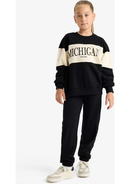Kız Çocuk 2'li Takım Baskılı Sweatshirt Eşofman Altı E6418A825AU