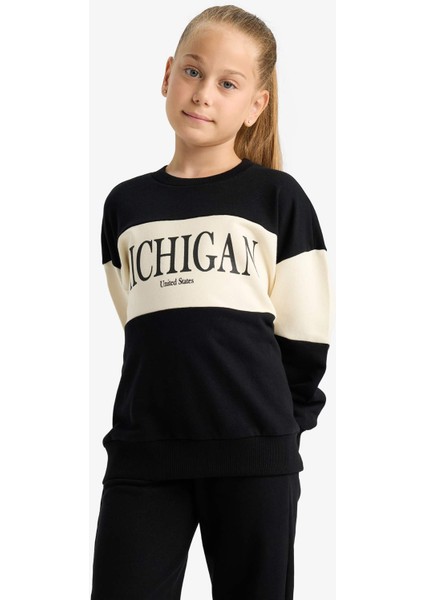 Kız Çocuk 2'li Takım Baskılı Sweatshirt Eşofman Altı E6418A825AU modelleri