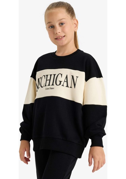Kız Çocuk 2'li Takım Baskılı Sweatshirt Eşofman Altı E6418A825AU indirimleri