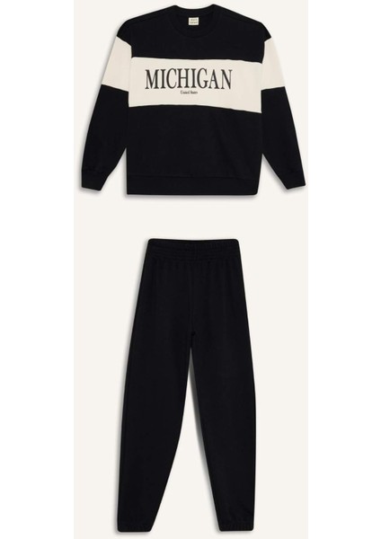 Kız Çocuk 2'li Takım Baskılı Sweatshirt Eşofman Altı E6418A825AU